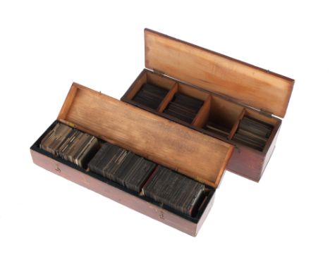 Lantern Slides 2 boxes of lantern slides. Subjects include topography, scenes in France, Portugal, Malta, some religious subj