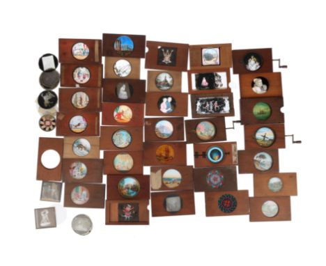 Large Collection of Magic Lantern Slides, various subjects, wooden frames, most hand painted, various conditions, spares repa