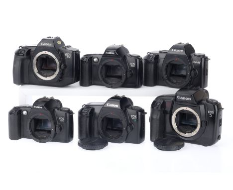 A Selection of Canon 35mm Camera Bodies, comprising a EOS 5, body G, not battery tested, a EOS500, body G, slightly tacky rub