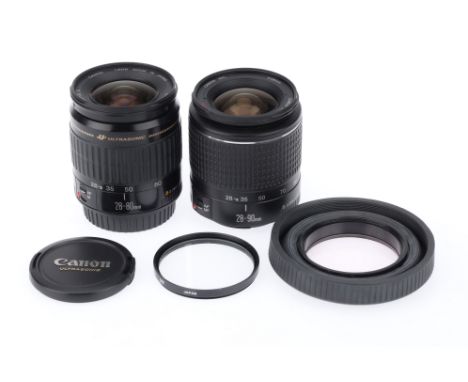A Pair of Canon 35mm Zoom Lenses, comprising a f/4-5.6 28-80 USM zoom, black, serial number 6500413, barrel VG, optics VG, an
