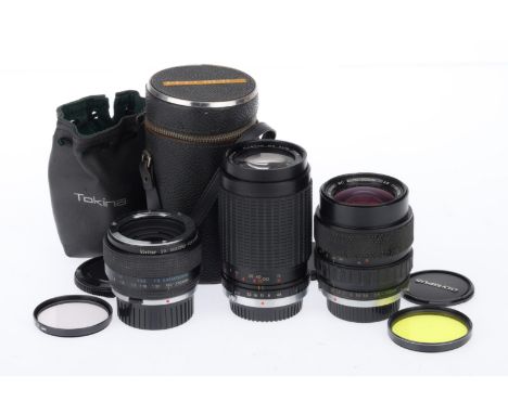 A Group of Olympus Mount Lenses, to include a Zuiko Auto-Zoom f/3.6 35-70mm, black, barrel G, optics F-G with dust and light 