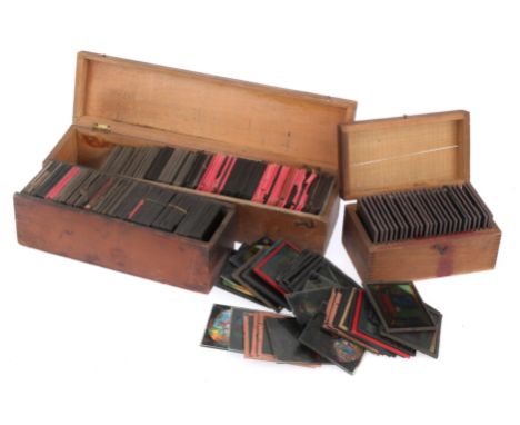 3 Cases of Magic Lantern Slides, to include various subjects including religion, cartoon and other subjects, mostly transfer 