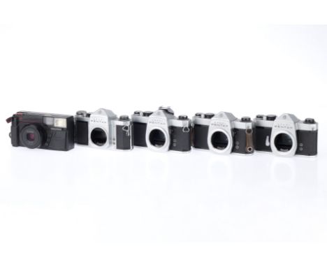 A Selection of Pentax 35mm Camera Bodies, to include a Pentax SL, serial number 3148019, body G, shutter working, a S1a, seri