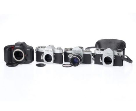 A Group of Japanese 35mm SLR Camera Bodies, comprising a Yashica TL-Super, silver, serial number 10802599, body G, shutter an