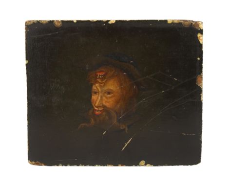 An late 18th/early 19th century miniature portrait oil on panel, with optical illusion inverted faces, 15 x 13cmsome scratche