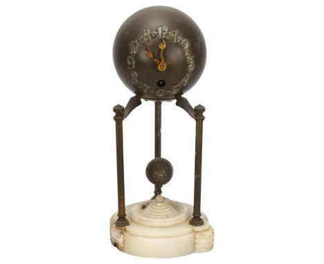 An Art Nouveau gilt-brass and alabaster spherical novelty mantel clock, circa 1910, height 26cm, with pendulum1 foot on base 