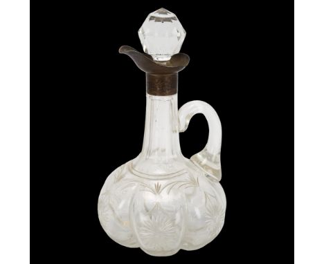 An early 20th century silver-mounted glass pumpkin decanter, by Robert Pringle, hallmarks London 1904, height 23cmStopper has
