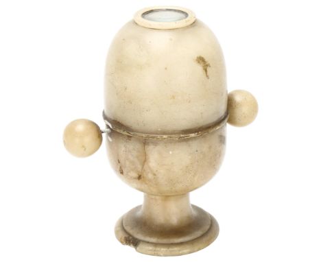 A 19th century alabaster peep egg diorama viewer, Haddon Hall / Chatsworth House and rock seascape, 12.5cm high, c.1880Chips 