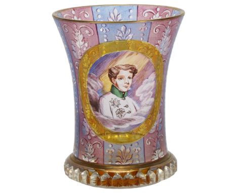 Anton Kothgasser (1769 - 1851), Biedermeier style glass Napoleon II beaker, with hand painted portrait aperture and wheel-cut