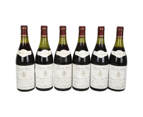 6 bottles of red wine, 1986 Cotes du Rhone, Domaine du Vieux Chene, imported by Justerin & BrooksCellar stored, ullage 3 or 4