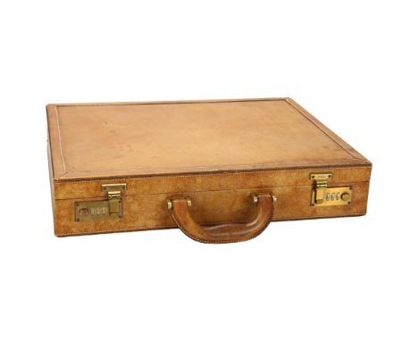 GUCCI - a Vintage tan pig-skin briefcase, with combination lock, 43cm x 33cmSlightly faded with a few spot stains, light wear