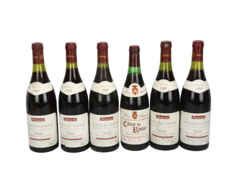 6 bottles of French red wine, 5 x 1983, Cotes du Rhone, Pascal, 1 bottle Cotes du Rhone, Pierre ChaumontCellar stored, ullage