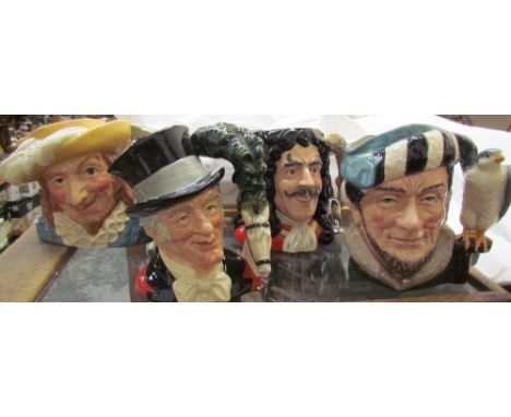 A Royal Doulton character jug Scaramouche D6814 together with The ring master D6863, Captain Hook D6947 and The Falconer D653
