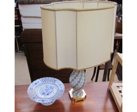 An Italian table lamp, together with a French porcelain tazza