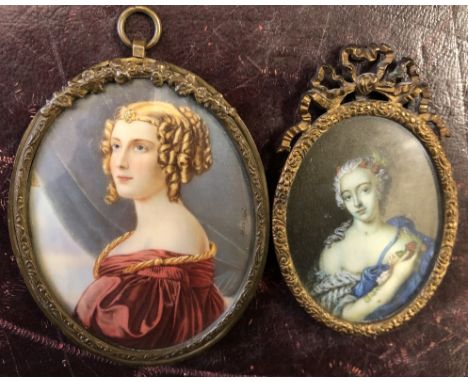 MansardHead and shoulders portrait of a ladyAn oval miniatureSignedTogether with another portrait miniature