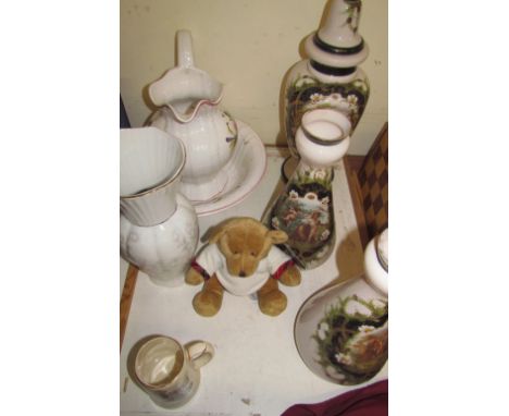 Victorian opaque glass vases together with a jug and basin set etc