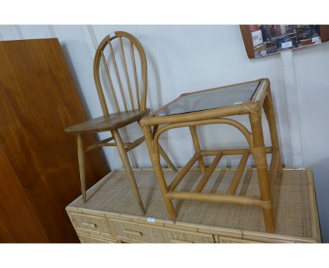 An Ercol Blonde elm and beech Windsor chair and a bamboo occasional table 