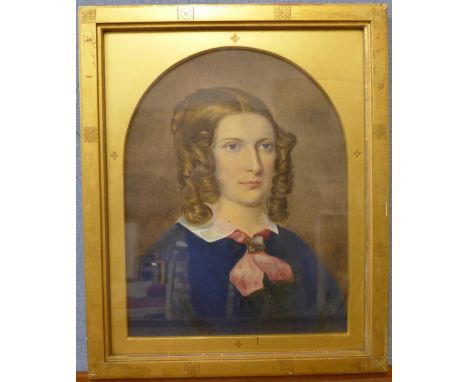 English School (19th Century), portrait of a lady, watercolour, 44 x 34cms, in Aesthetic Movement gilt frame 