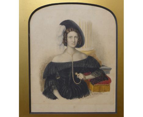 Alexandre Carloni Act. 1860, dated 1835, Italian portrait, watercolour image, 25 x 20cm