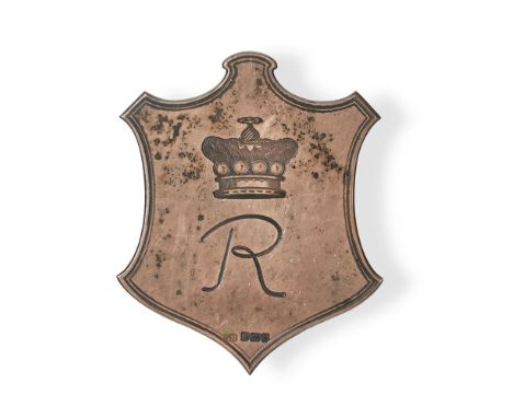 AN EDWARDIAN SILVER SHIELD WITH ARMORIAL CORONET  HARRISON BROTHERS, SHEFFIELD, 1908  Engraved R beneath a coronet, white met