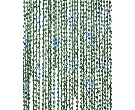 A GREEN, TURQUOISE AND AMBER GLASS BEAD DOOR CURTAIN PROBABLY FIRST HALF 20TH CENTURY the beads on natural coloured knotted s