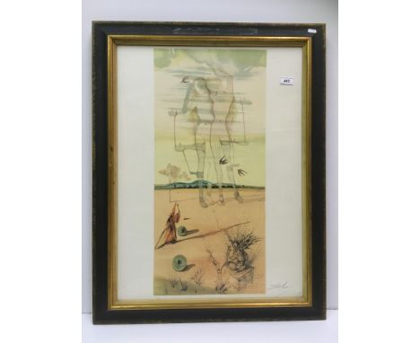 AFTER SALVADOR DALI (Spanish 1904-1989) "A study of two maidens with other figures and roundels in a landscape" colour lithog