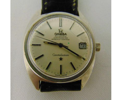 Omega Constellation gentlemans automatic chronometer with date aperture on leather strap