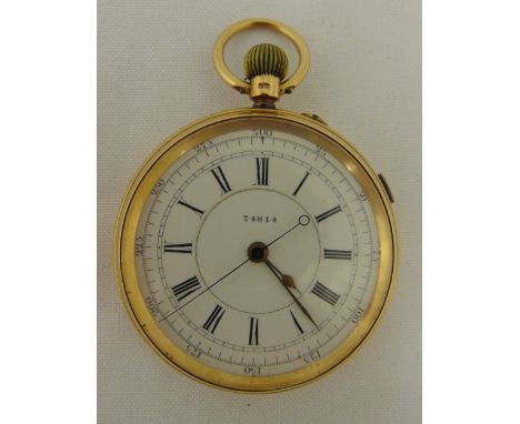 John Hawley &amp; Son 18ct yellow gold open face pocket watch&nbsp;with white enamel dial and Roman numerals, approx total we