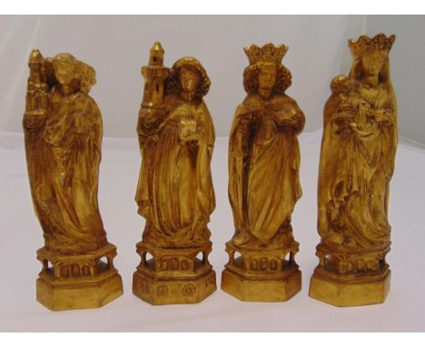 A set of four gilded ceramic continental medieval figurines, 25cm (h)