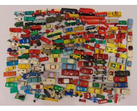 A quantity of diecast to include Corgi, Dinky, Matchbox cars, trucks, buses and farm equipment