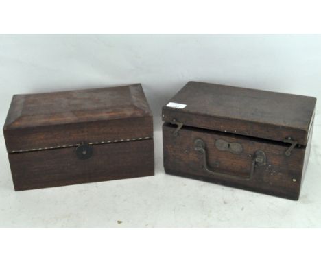 Two mahogany storage boxes, one with unusual locking mechanism, the other by Dobbie Mcinnis engine indicators, the largest 31