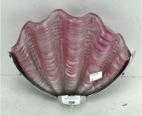 An Art Deco Odeon style shell pink glass and chrome wall light, 28cm wide