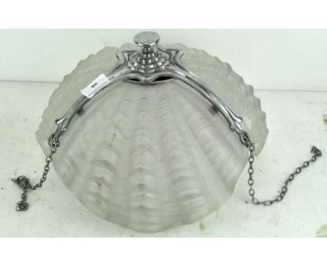A vintage chrome and glass ceiling light in the form of a shell, in three sections, 22cm high