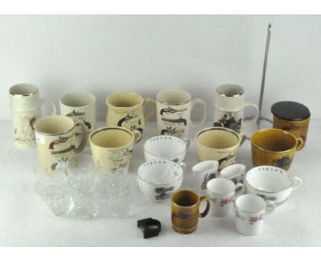 A collection of sporting related teacups and other ceramics, including Royal Worcester and Pallisey