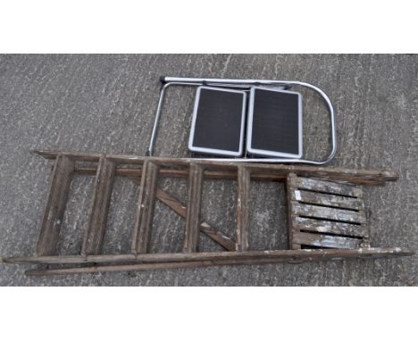 A wooden step ladder and a Brabantia small ladder, largest 160cm high