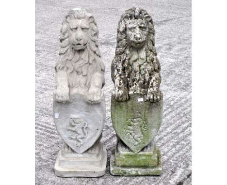 Two armorial lion garden statues, 81cm high