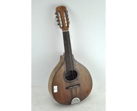 A vintage stringed instrument, possibly a lute, dated 1997, with inlaid decoration, 62cm high