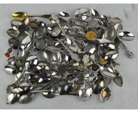 A mixture of Commemorative silver plate teaspoons, some with enamel detailing