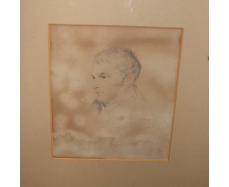 A French early 19th Century hand-coloured mezzotint, portrait of an unknown man, 6 3/4" x 5 3/4", in gilt strip frame (water 