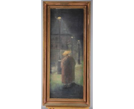 L F Herbert: oil on board, figure and a street light, an Annunciation and a festival scene, and L V Herbert: oil on canvas, V