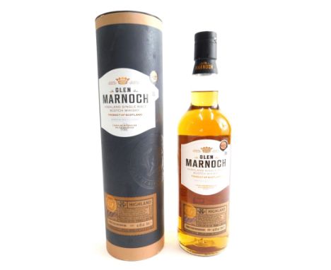 A bottle of Glen Marnoch highland single malt Scotch whisky, three year maturation, in original box and packaging. 