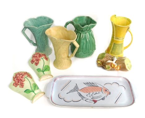 Miscellaneous Art Deco ceramics, to include Daisy Bell musical mug, Carltonware wall pockets, etc.  