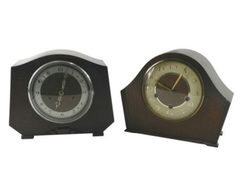 A Smith's mantel clock, in arched oak case, Westminster chime, 22cm high, and another oak cased mantel clock. (2)