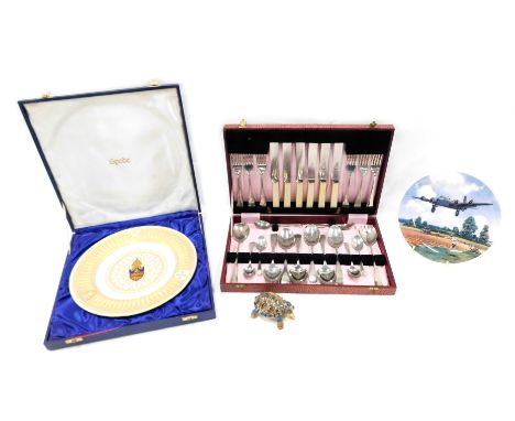 A Spode limited edition Lincoln Cathedral plate, with box and packaging, silver plated fruit set, a Royal Doulton limited edi