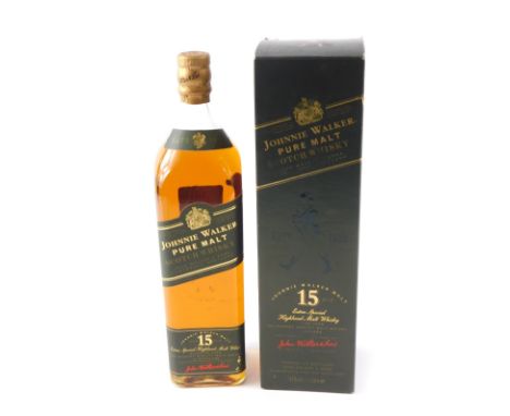 A bottle of Johnnie Walker Pure Malt Scotch Whisky, aged 15 years, 1 litre, in original packaging.  We have specific vendors 