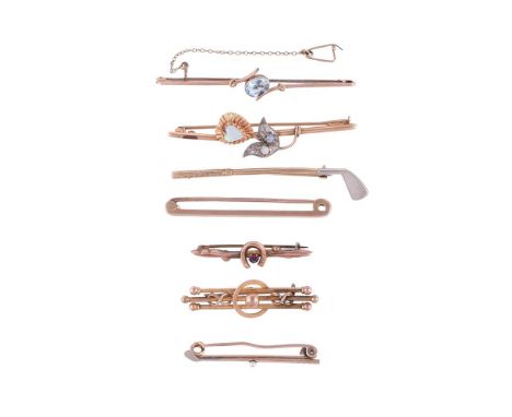 
	
		A COLLECTION OF BAR BROOCHES
		To include a 9 carat gold golf club, by Cropp &amp; Farr, Birmingham 1951; a further golf