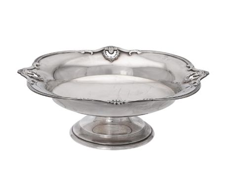 
	
		A SILVER SHAPED CIRCULAR PEDESTAL BOWL 
		ELKINGTON &amp; CO., BIRMINGHAM 1937 
		The moulded rim with pierced shell, fe