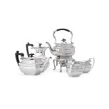 A MATCHED SILVER FIVE PIECE TEA SERVICE INCLUDING A KETTLE ON STAND, ELKINGTON & CO.