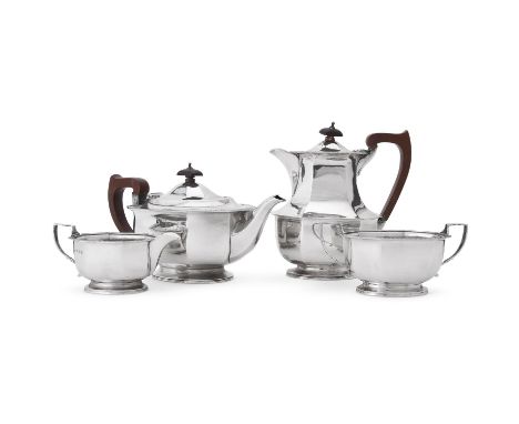 
	
		A MATCHED SILVER CANTED-RECTANGULAR FOUR PIECE TEA SERVICE 
		ADIE BROS, BIRMINGHAM 1933-35 
		The tea and hot water pot