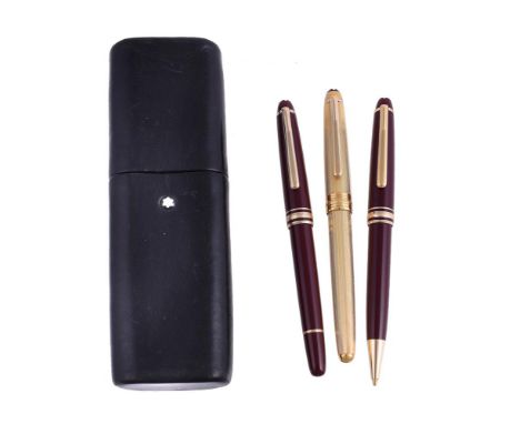 
	
		MONTBLANC, TWO FOUNTAIN PENS AND A PENCIL
		The first with gilt metal engine turned cap and barrel, No DB270561; togethe